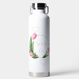 Botella De Agua Guirnalda floral de tulipanes rosados elegantes