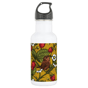 Botella De Agua Guirnaldas y fresas en mostaza