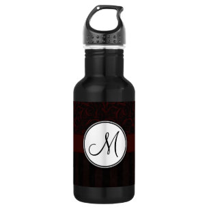 Botella De Agua Guisas y franjas de flores de cerezo negro con mon
