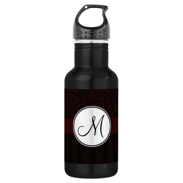 Botella De Agua Guisas y franjas de flores de cerezo negro con mon (Anverso)