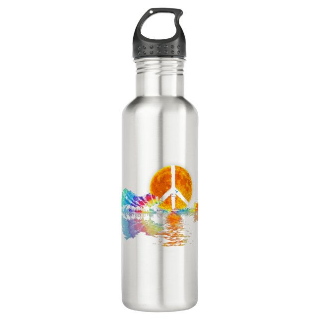 Botella De Agua Guitar Lake Shadow Peace Love Guitar Hippie (Anverso)