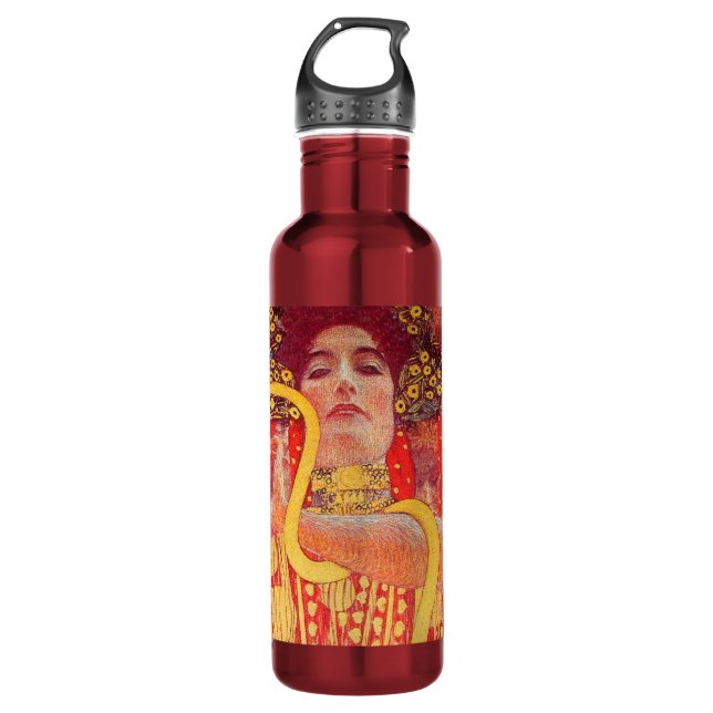 Botella De Agua Gustav Klimt Red Woman Gold Snake Pintura (Anverso)