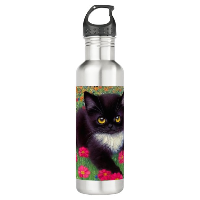 Botella De Agua Gustav Klimt Tuxedo Cat (Anverso)