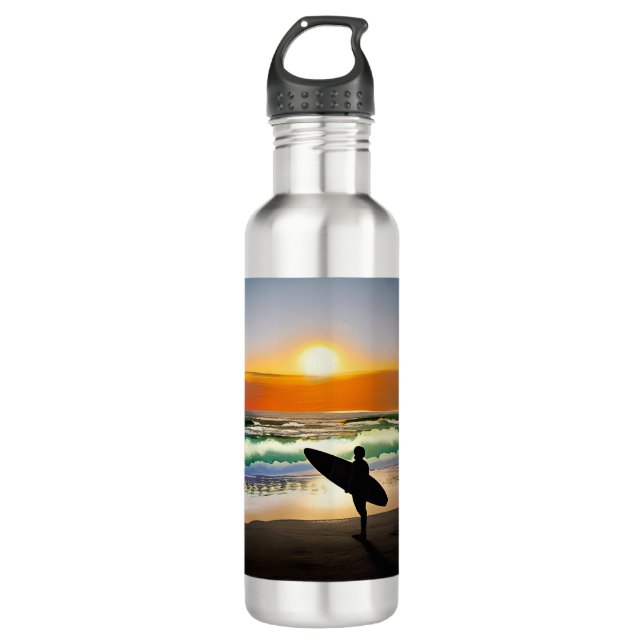 Botella De Agua Guy on Beach con Surf Board Sunset (Anverso)