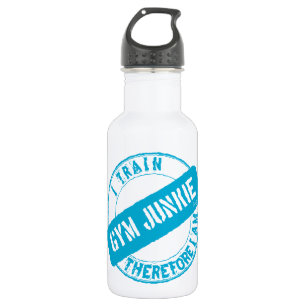 Botella De Agua GYM JUNKIE. ENTRETENGO POR LO TANTO SOY. azul clar