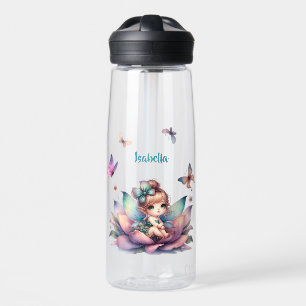 Botella De Agua Hada bonita sentada dentro de una flor