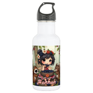 Botella De Agua Hada Chibi Comiendo Moras con Amigos del Bosque