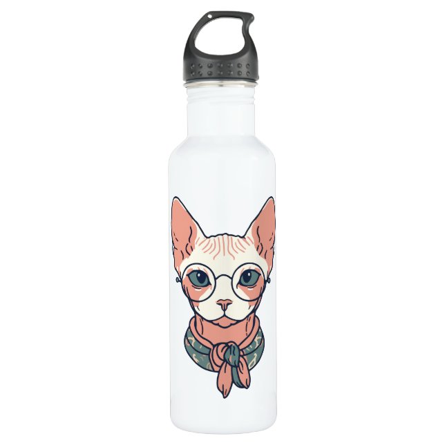 Botella De Agua Hairless Sphynx Cat wearing glasses (Anverso)