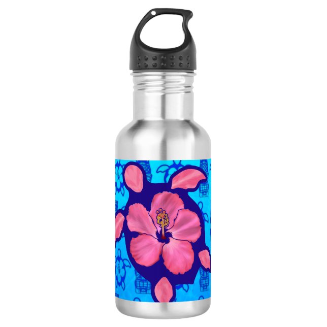 Botella De Agua Halcón honu hawaiano e hibiscus (Anverso)