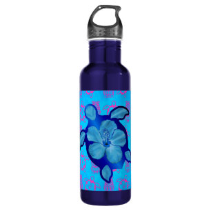 Botella De Agua Halcón honu hawaiano e hibiscus