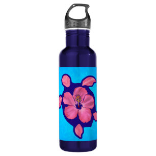 Botella De Agua Halcón honu hawaiano e hibiscus