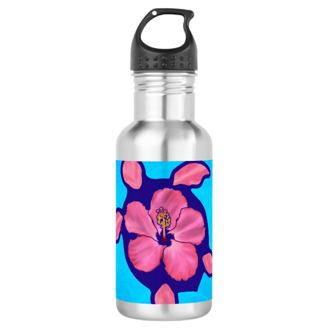 Botella De Agua Halcón honu hawaiano e hibiscus (Anverso)