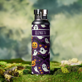 Botella De Agua Halloween Bats Topkin Boo Patrón Purple Nombre