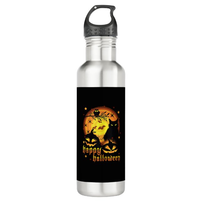 Botella De Agua Halloween con calabazas lunares batiendo arañas y  (Anverso)