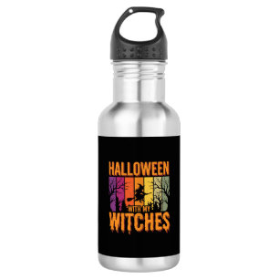 Botella De Agua Halloween Con Mis Brujas Atardecer Retro