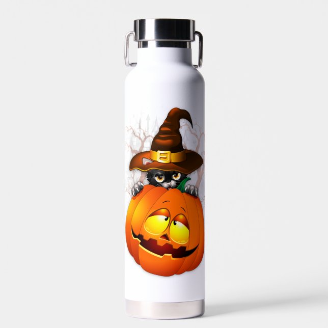 Botella De Agua Halloween Curte Kitty Witch and Pumpkin Friend (Delantero)