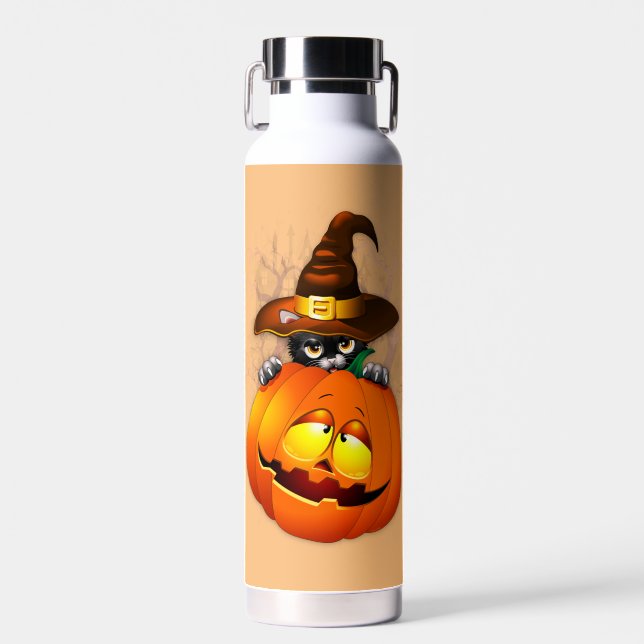 Botella De Agua Halloween Curte Kitty Witch and Pumpkin Friend (Delantero)