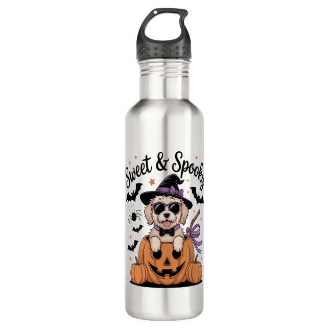 Botella De Agua Halloween de perro dulce y fantasmagórico (Anverso)