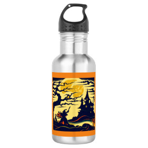 Botella De Agua Halloween - Estilo Woodcut 1