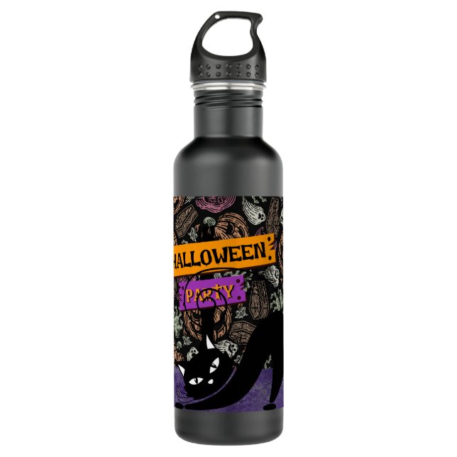 Botella De Agua Halloween Party and Black Cat (Anverso)