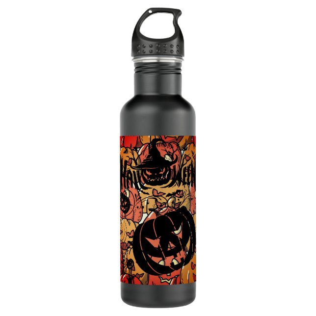 Botella De Agua Halloween, Pumpkins Party, Black Pink (Anverso)