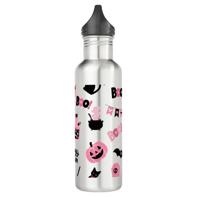 Botella De Agua Halloween rosa y negro (Izquierda)
