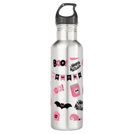 Botella De Agua Halloween rosa y negro