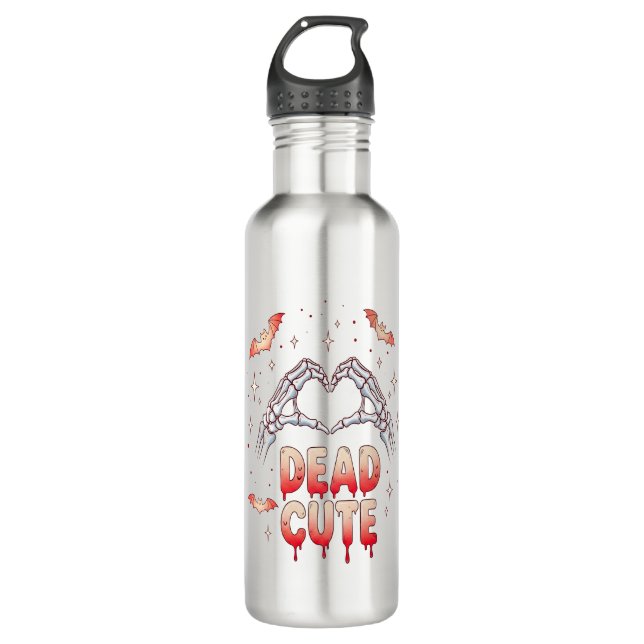 Botella De Agua Halloween Skeleton Hands Heart, Bats & Blood (Anverso)