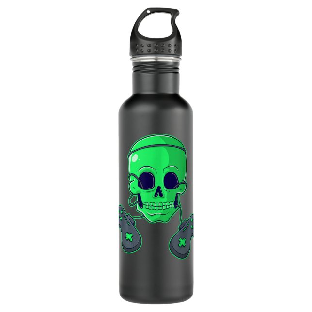 Botella De Agua Halloween Skeleton Skull Crossbones Video Gamer Bo (Anverso)