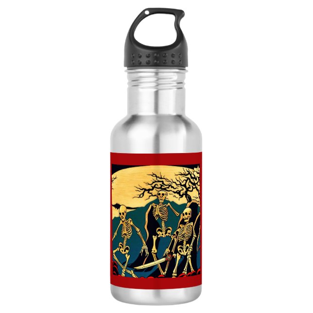 Botella De Agua Halloween - Skeletons Woodcut 4 (Anverso)