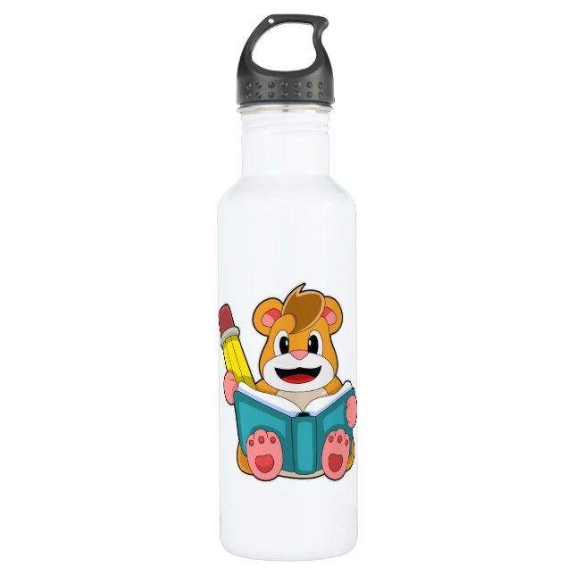 Botella De Agua Hamster con libro y pluma (Anverso)