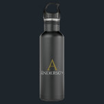 Botella De Agua Handsome Black Modern Gold Monograma Inicial<br><div class="desc">Un bonito Monograma de Oro Negro Moderno Personaliza Inicialmente La Botella De Agua De Acero Inoxidable. Esta plantilla le facilita el personalizar del texto inicial y del nombre.</div>