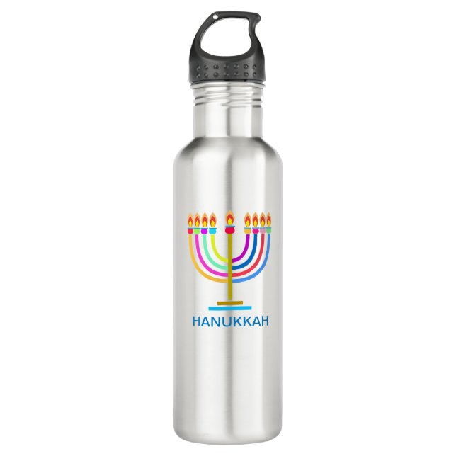 Botella De Agua Hanukkah Menorah Luces Símbolo de vacaciones (Anverso)