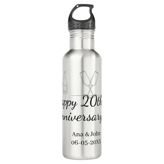Botella De Agua Happy 20th anniversary champagne bottle glass name (Anverso)
