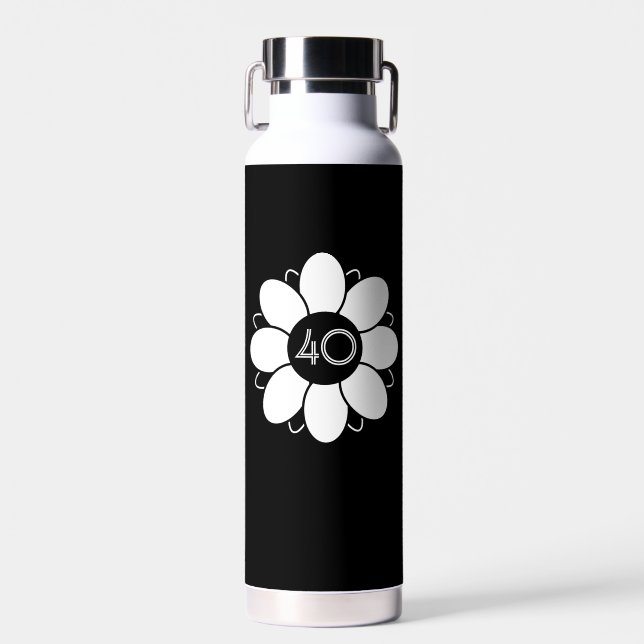 Botella De Agua Happy Big 40 Birthday Floral Design Pattern Black (Delantero)