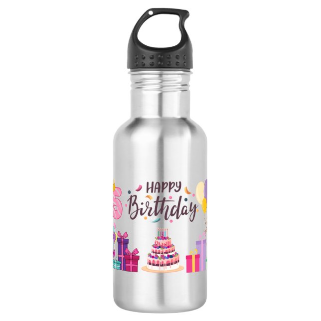 Botella De Agua Happy Birthday Editable Design  (Anverso)