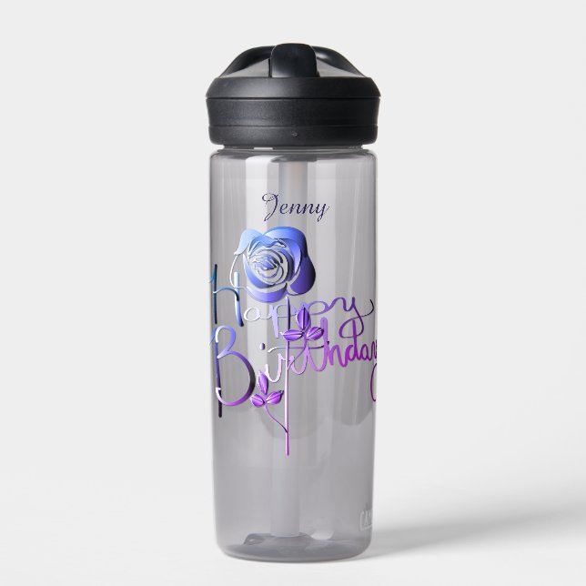 Botella De Agua Happy Birthday Purple Rose (Delante)