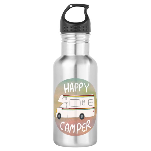 Botella De Agua Happy Camper Rainbow RV Sunset Motorhome RV (Anverso)