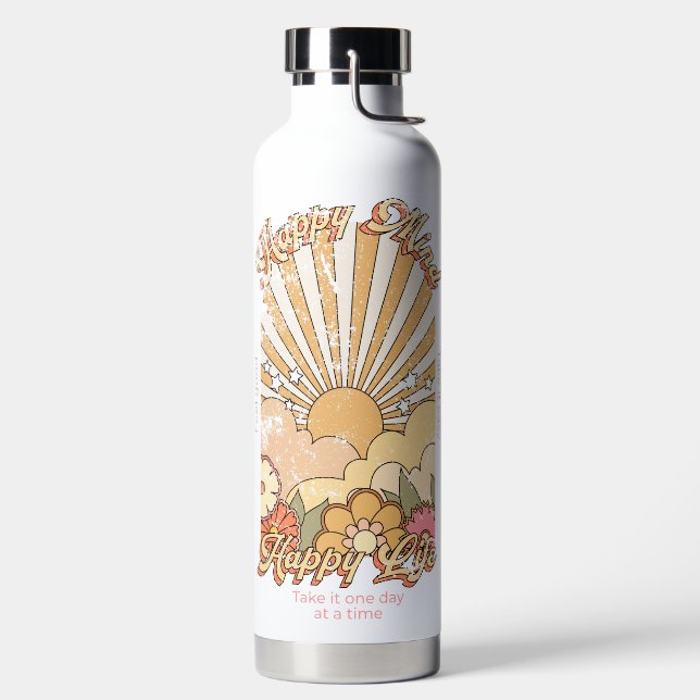 Botella De Agua Happy Mind Happy Life Hippy Groovy Vibes (Izquierda)