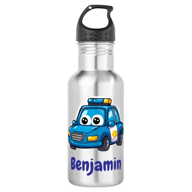 Botella De Agua Happy Police Car, Boys, Personalized Water Bottle (Anverso)