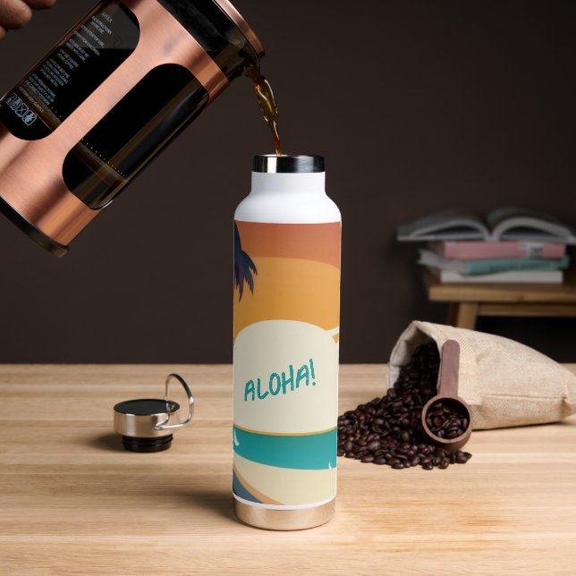 Botella De Agua Hawai/Aloha/Tropical/playa (Café)