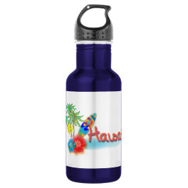 Botella De Agua Hawaii con palmeras, flores y tablas de surf