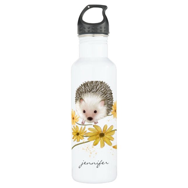 Botella De Agua Hedgehog floral personalizado (Anverso)