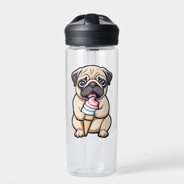 Botella De Agua Helado de pug lamiendo (Delante)