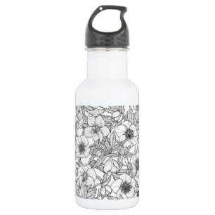 Botella De Agua Hellebores en blanco y negro