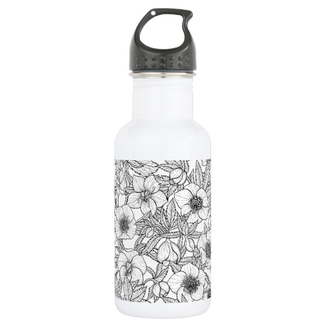 Botella De Agua Hellebores en blanco y negro (Anverso)
