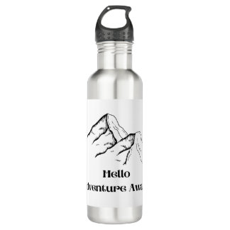 Botella De Agua Hello Adventure Awaits with mountains on a 