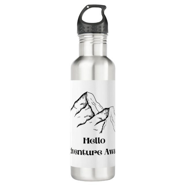 Botella De Agua Hello Adventure Awaits with mountains on a  (Anverso)