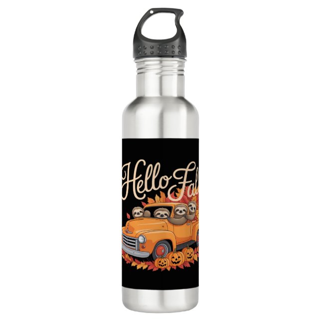 Botella De Agua Hello Fall Funny Slony Sloth Halloween pumkin Clas (Anverso)