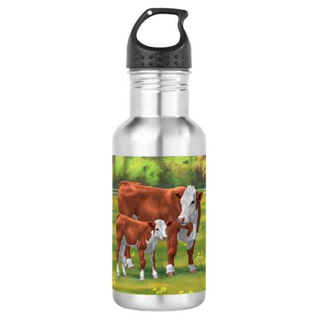 Botella De Agua Hereford Vaca y ternera en la pastelería de verano (Anverso)